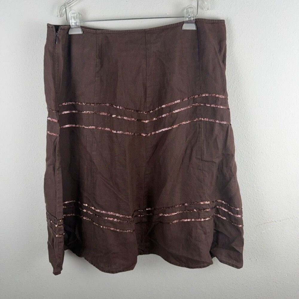 Vintage 100% Linen Midi Skirt Style Co Womens 16 Flared Striped Western Boho 90s